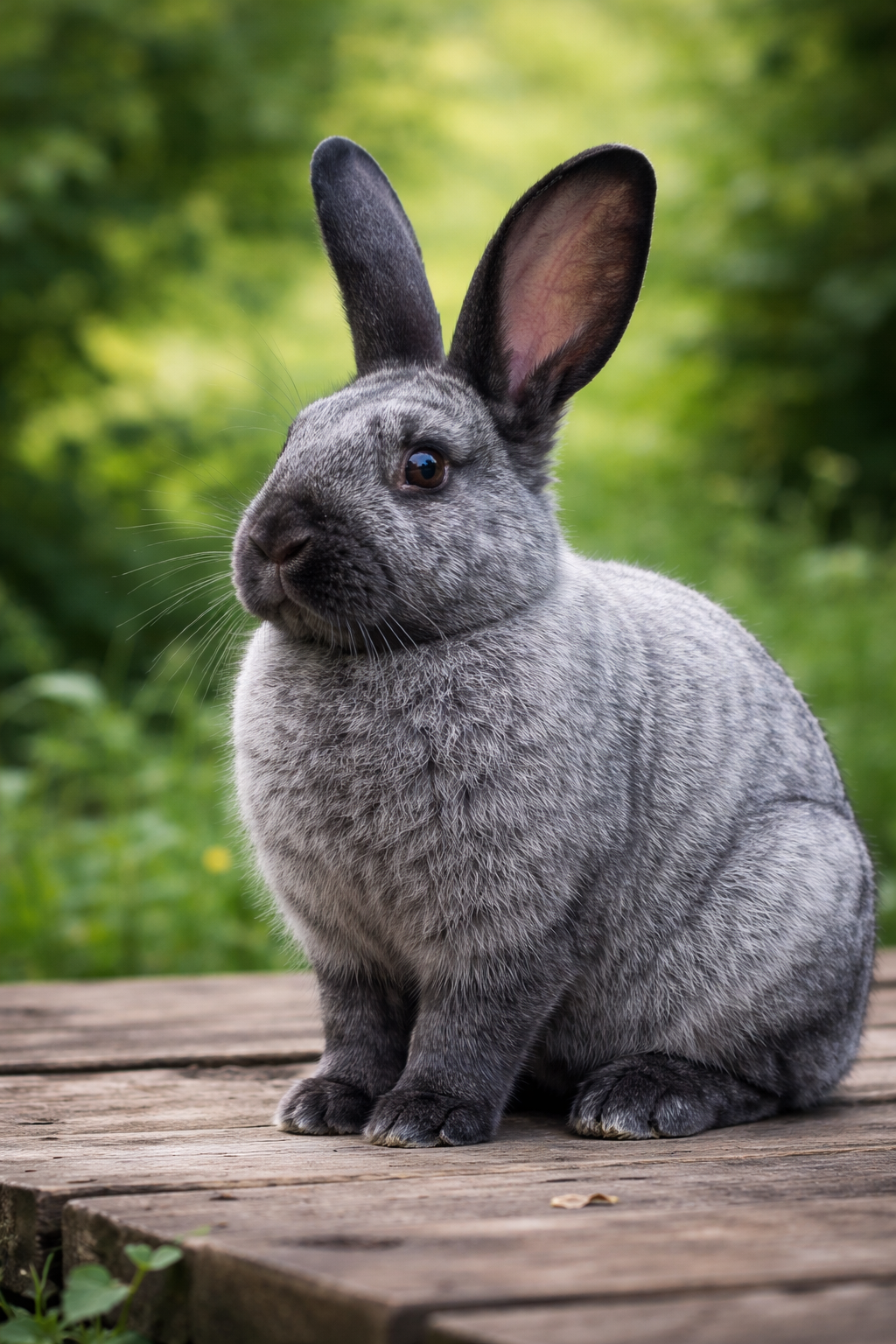 Champagne D'Argent rabbit on wooden platform