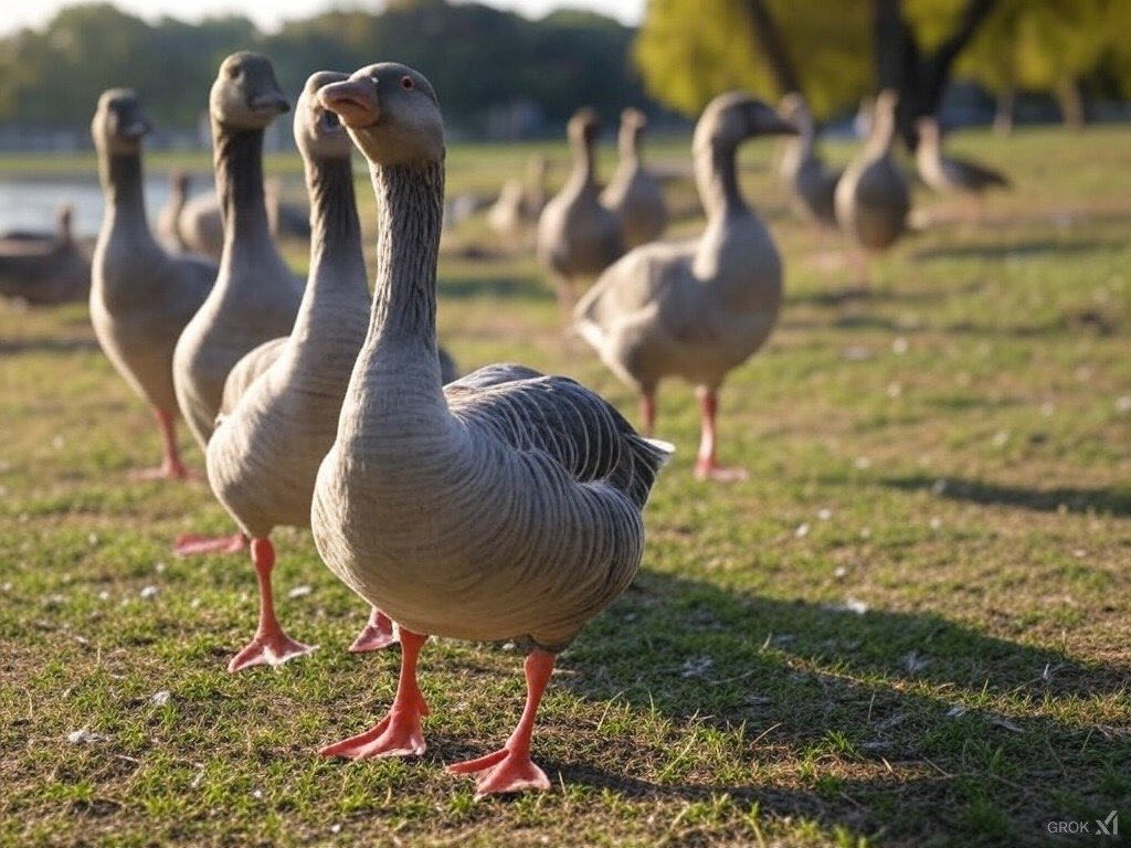 Toulouse geese by the pond